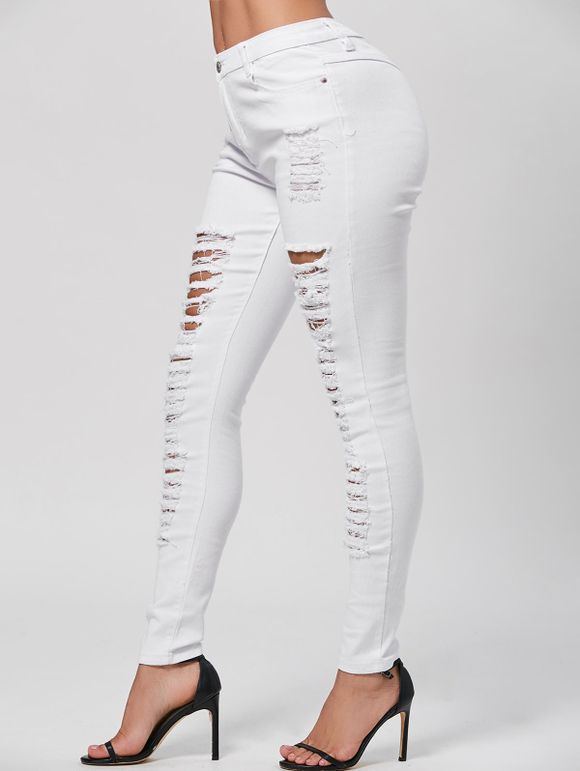 Jeans en peau de crayon déchiré - Blanc XL