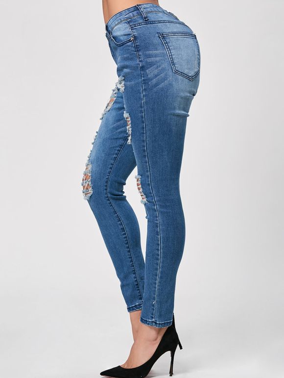 Whisker Wash Ripped Skinny Jeans - Bleu XL