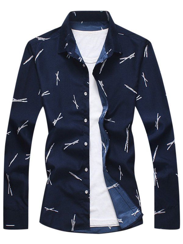 

All Over Print Turndown Collar Shirt, Purplish blue