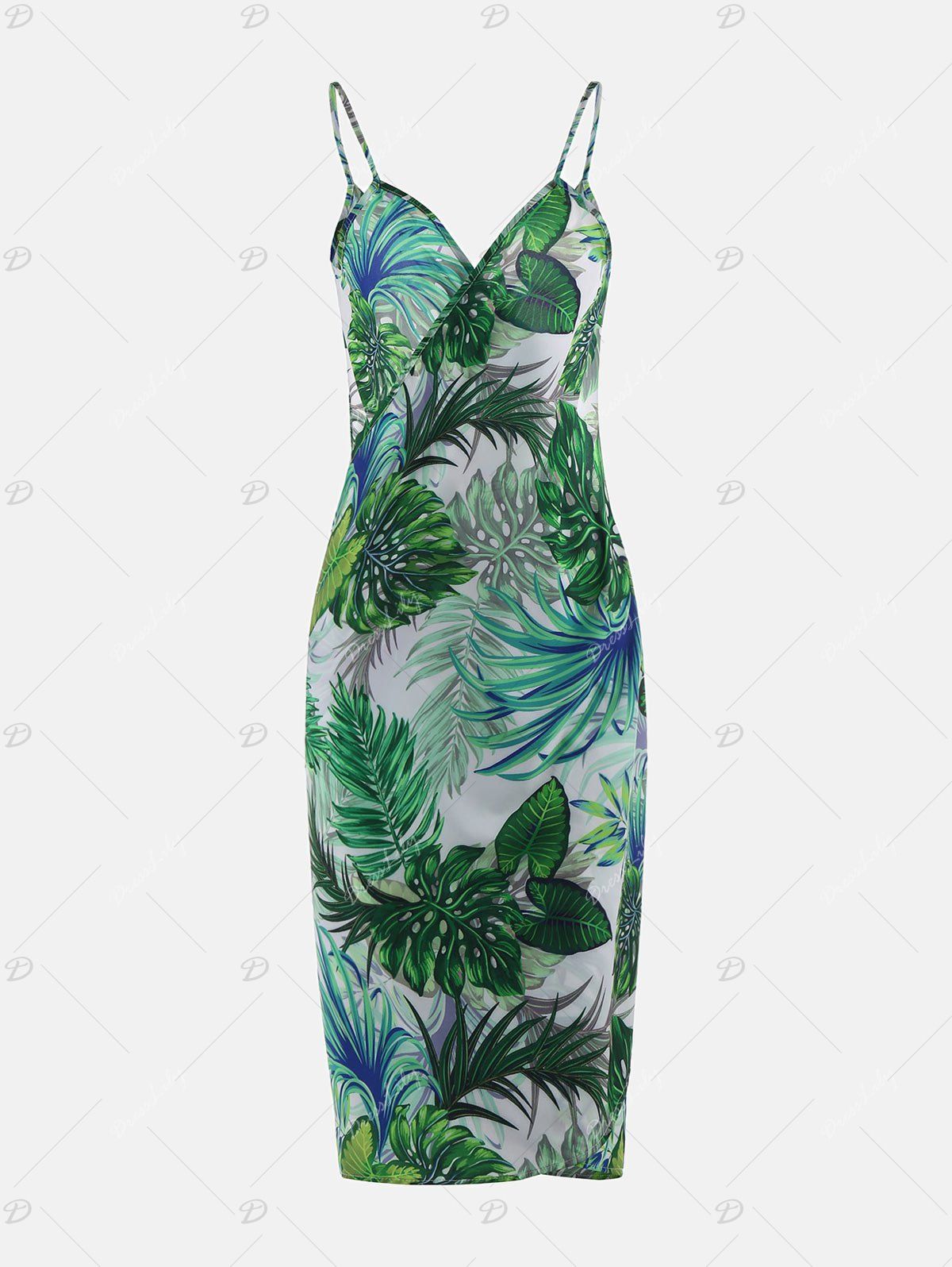 2018 Beach Hawaii Print Cover Up Slip Dress GREEN XL In CoverUps