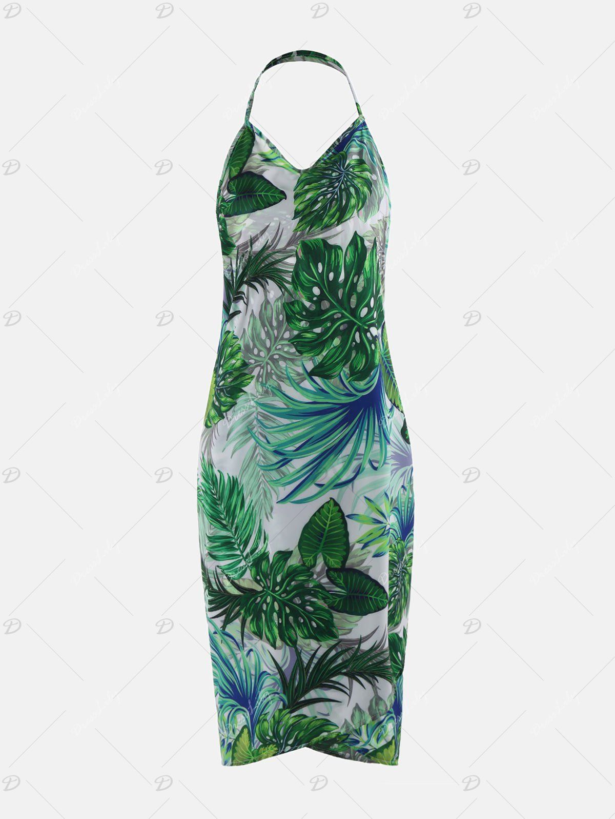 2018 Beach Hawaii Print Cover Up Slip Dress GREEN XL In CoverUps