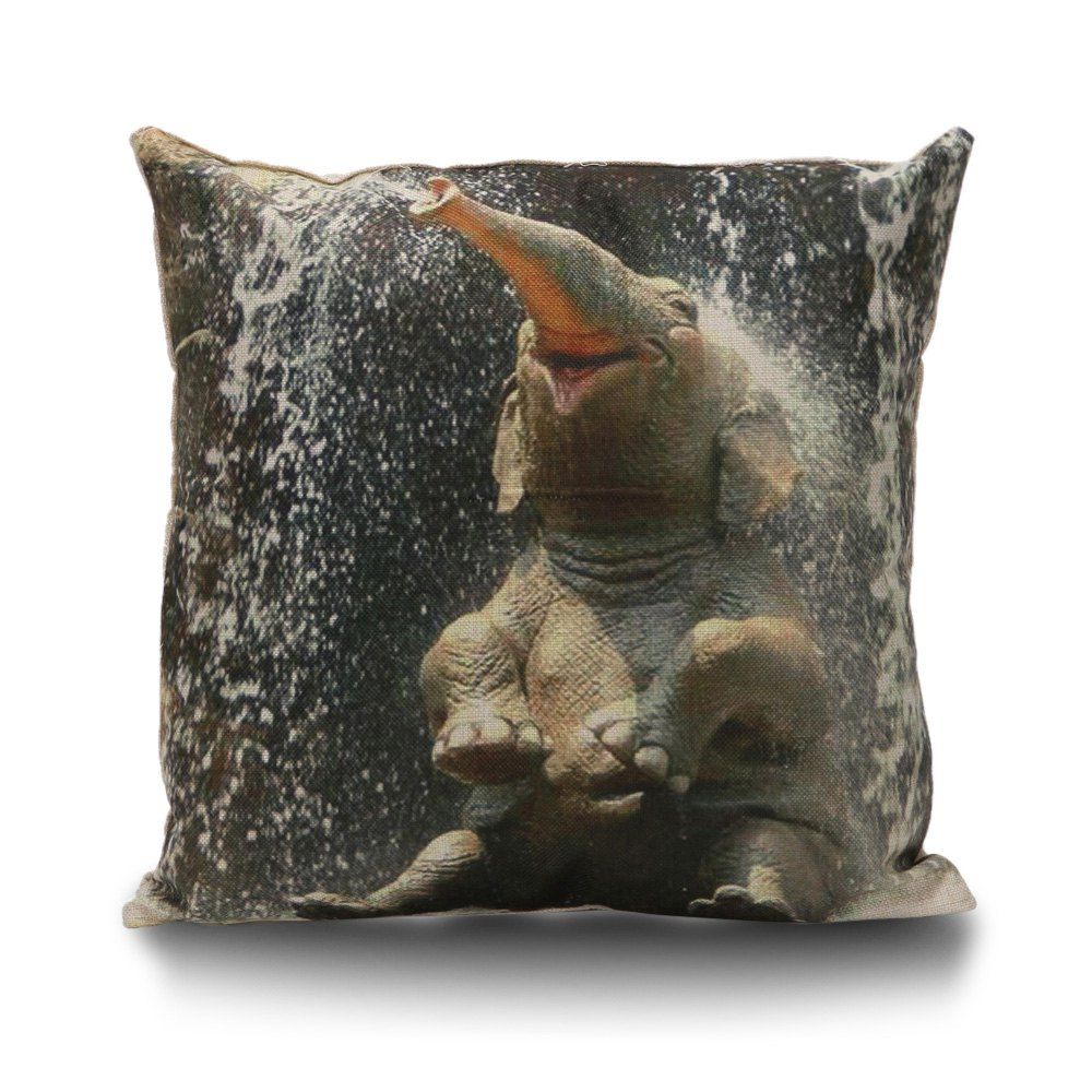 

Elephant Bathing Pattern Linen Pillowcase, Gray
