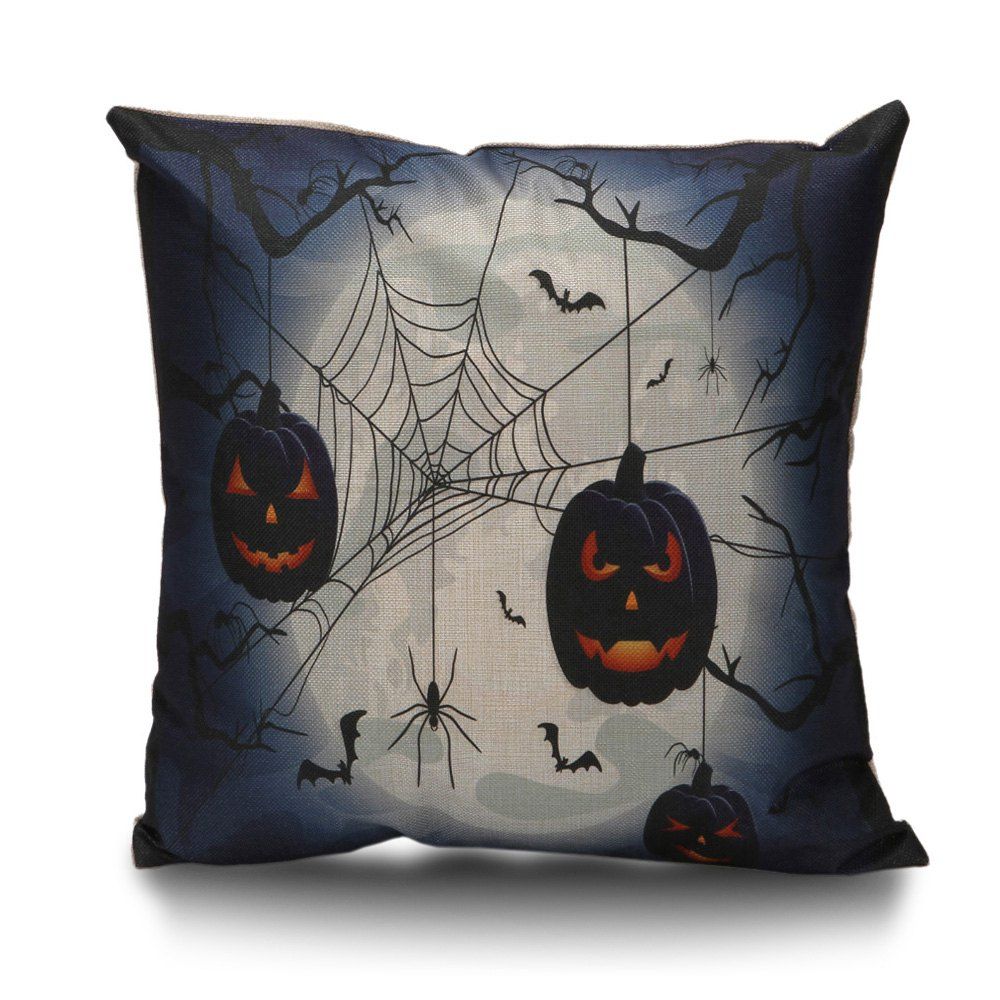 

Halloween Spider Pumpkin Decorative Linen Pillowcase, Deep blue