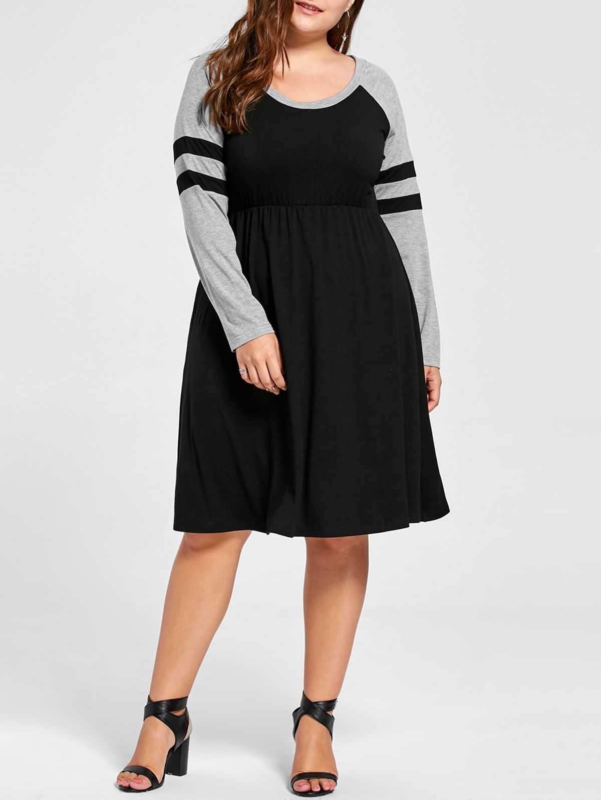 

Plus Size Long Sleeve Skater Dress, Black
