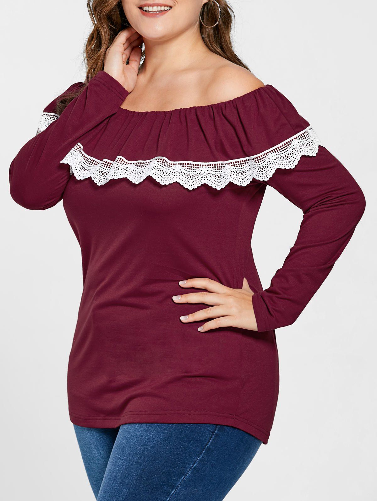 

Plus Size Overlap Long Sleeve Tee, Pearl amaranth