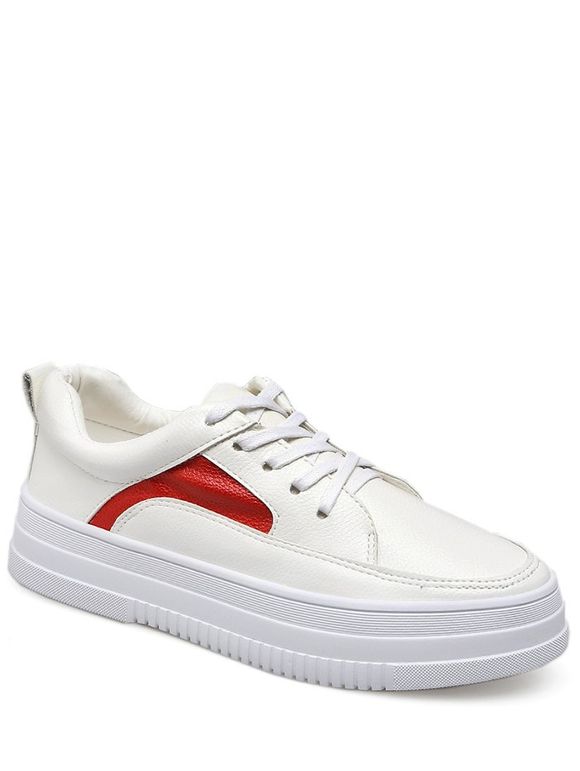Chaussures de sport en cuir Faux respirant en couleur - Rouge et Blanc 37
