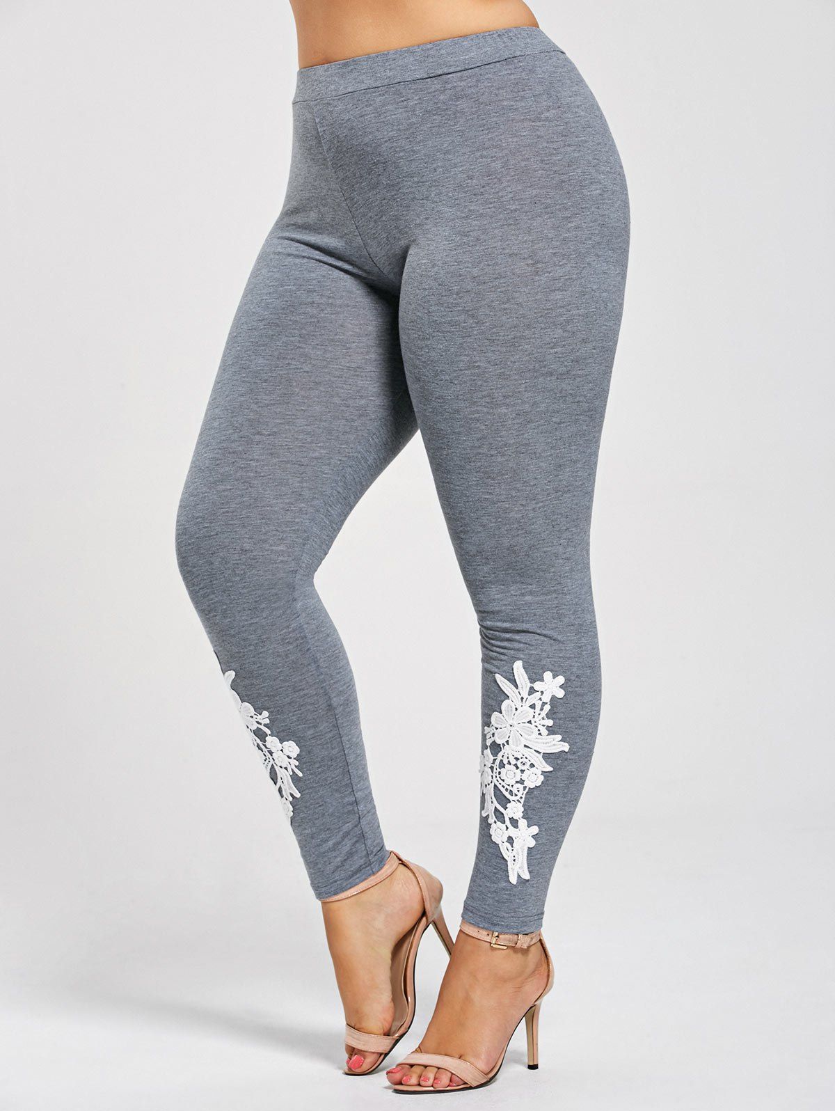 2018 Plus Size Appliqued Jersey Leggings GRAY XL In Leggings Online