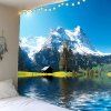 Imperméable Snow Mountains Lake Cottage Hanging Tapestry - Vert W71 INCH * L71 INCH