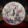 Horloge murale analogique en bois rond de la Tour Eiffel - Gris 50*50CM