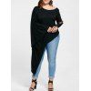 Plus Size Lace Up Batwing Sleeve Asymmetric T-shirt - BLACK 5XL