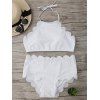 High Waisted Halter Scalloped Bikini Set - WHITE S