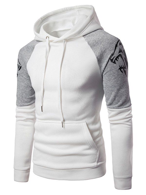 

Raglan Sleeve Wolf Print Fleece Hoodie, White