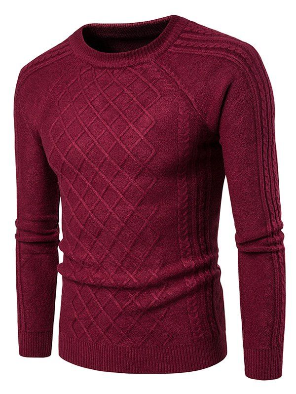 

Geometric Ribbed Raglan Sleeve Sweater, Wine red