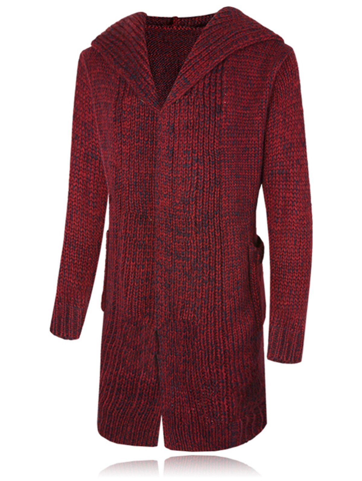

Heathered Hooded Open Front Cardigan, Wine red