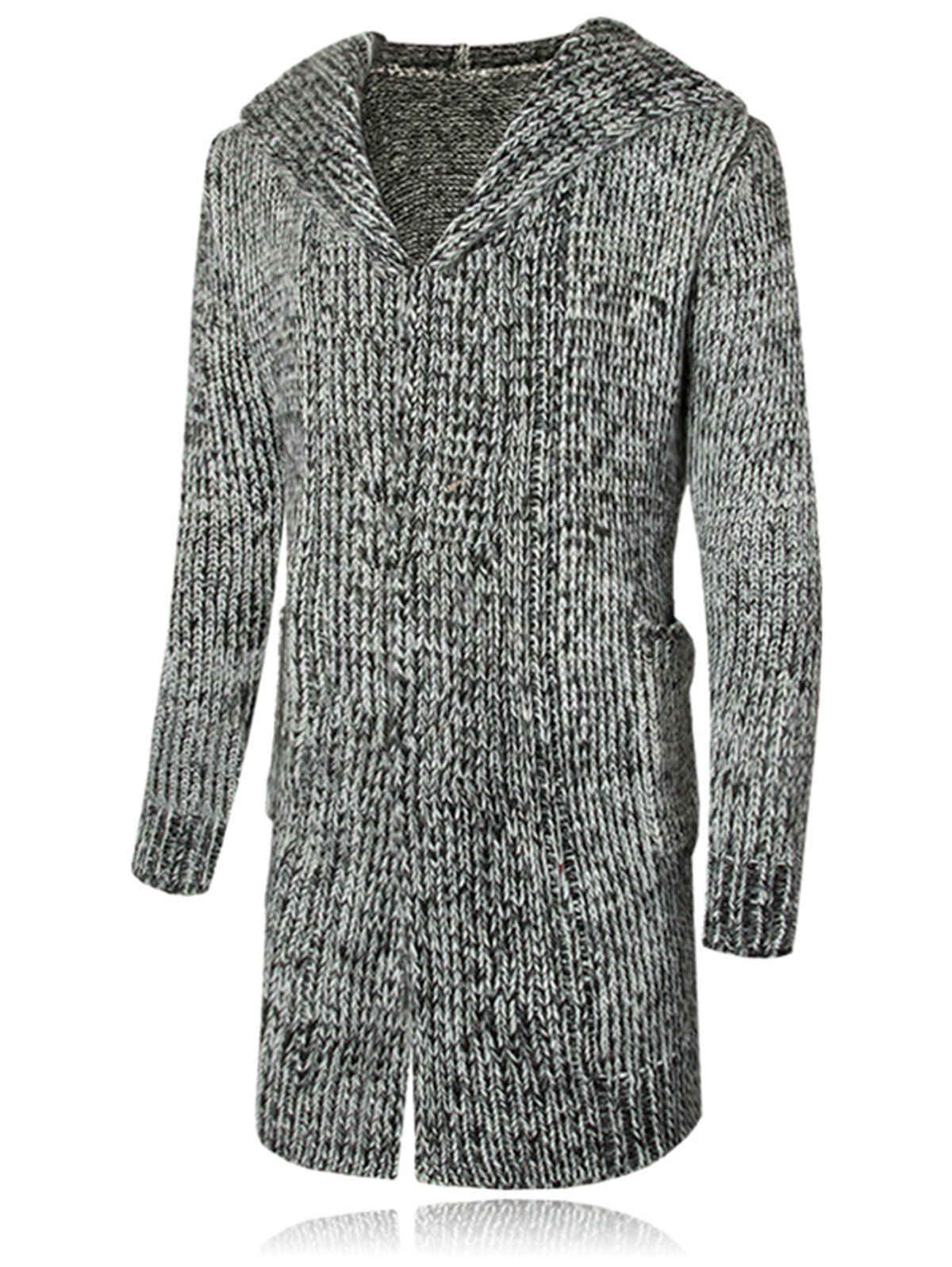 

Heathered Hooded Open Front Cardigan, Gray