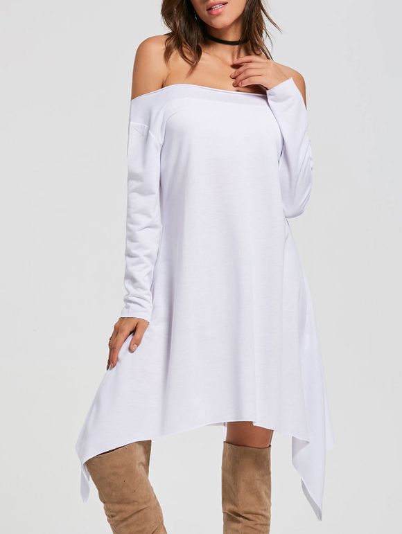 Robe asymétrique à manches longues épaules - Blanc XL