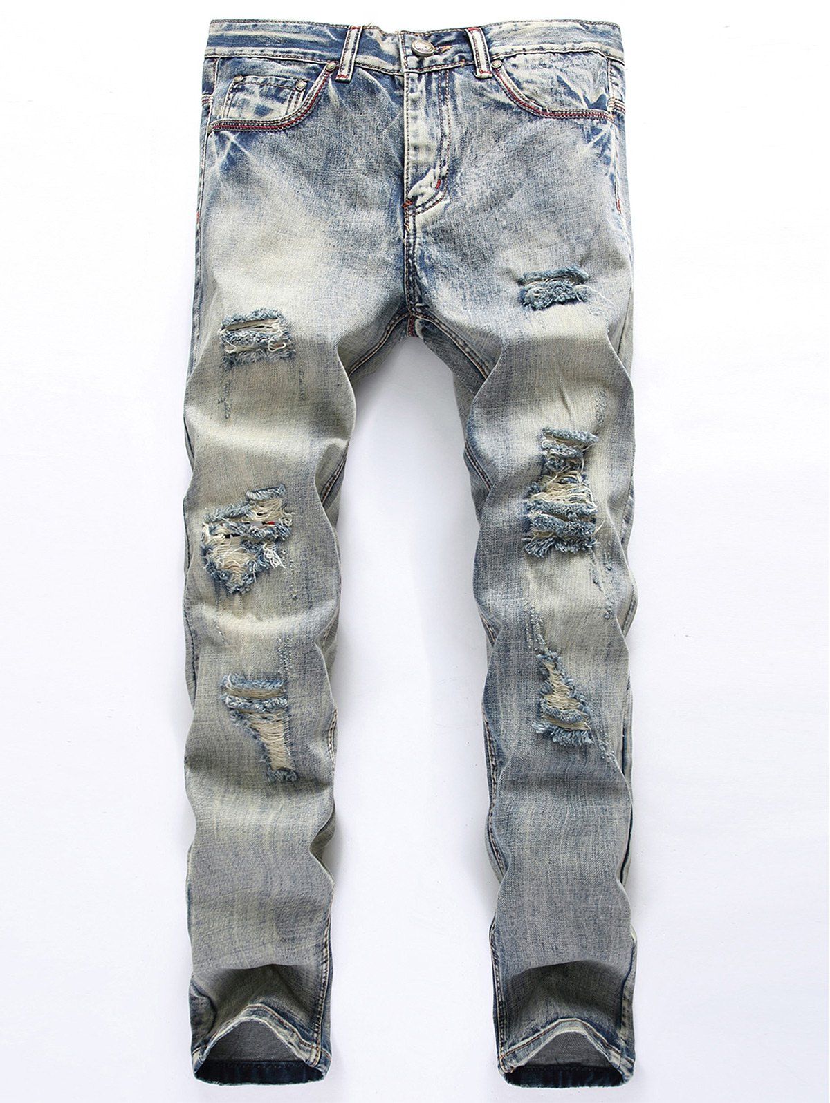 

Blends Wash Straight Leg Ripped Jeans, Blue gray