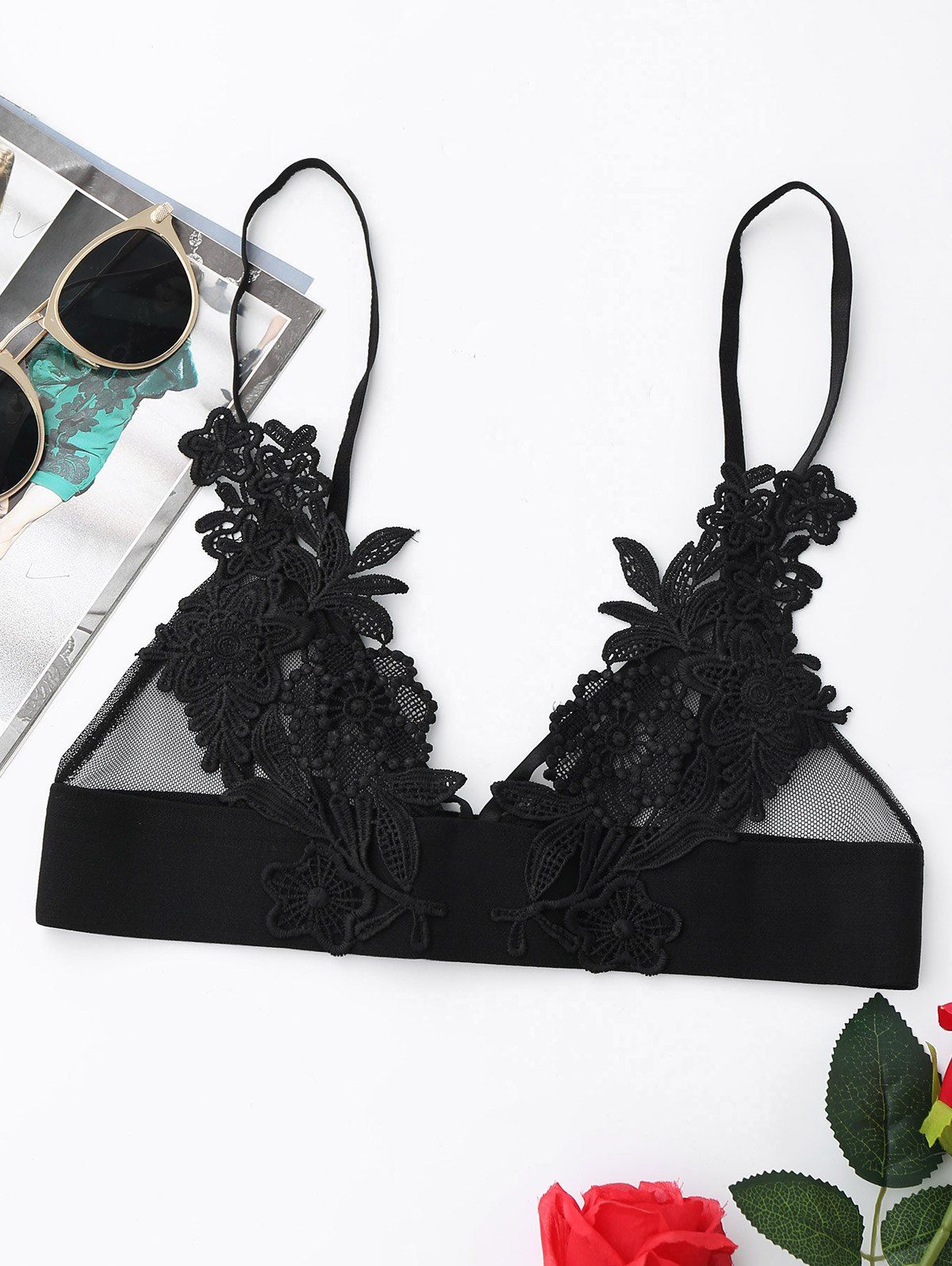 

Applique Triangle Mesh Bralette, Black