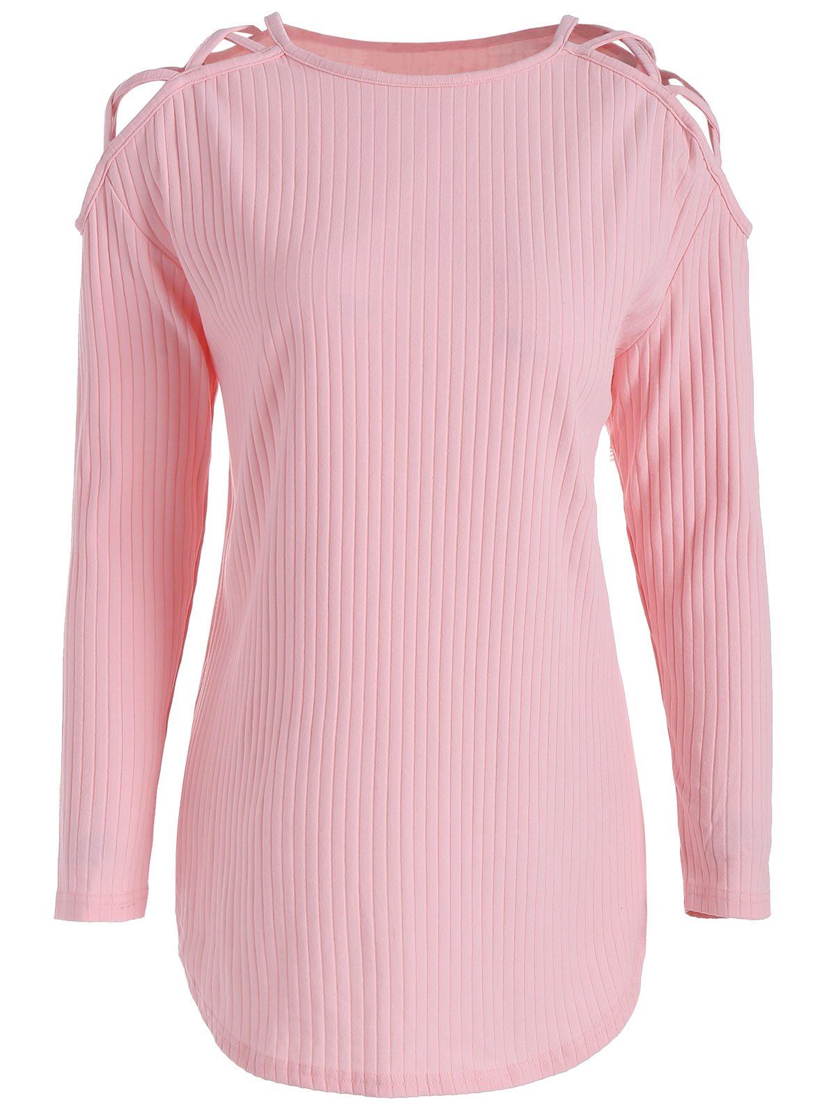 

Lattice Open Shoulder Plus Size Ribbed Top, Light pink