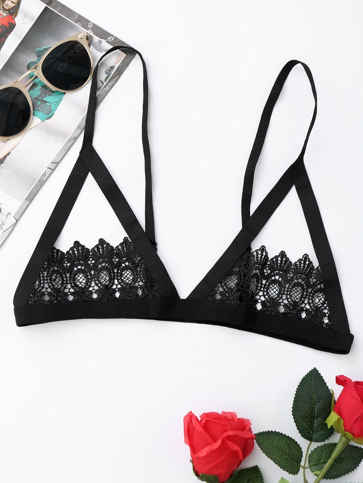 

Cut Out Lace Bandage Bralette, Black