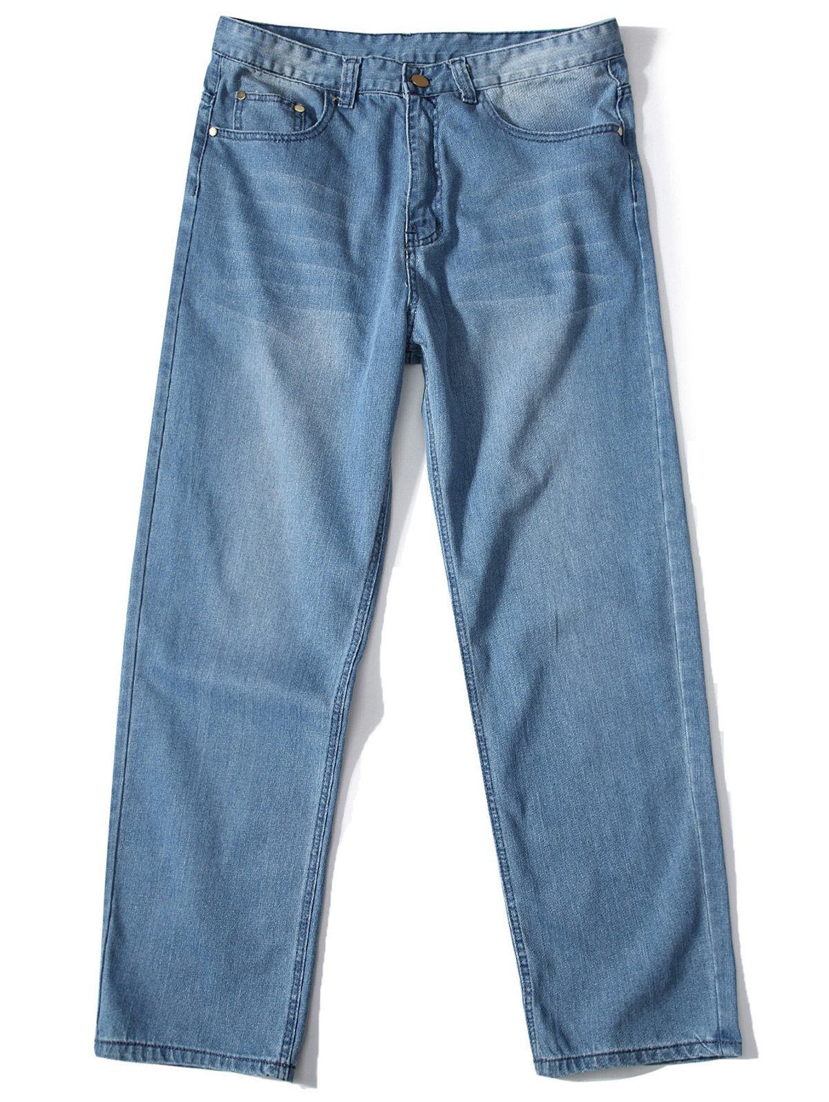 

Zipper Fly Straight Leg Loose Fit Jeans, Blue
