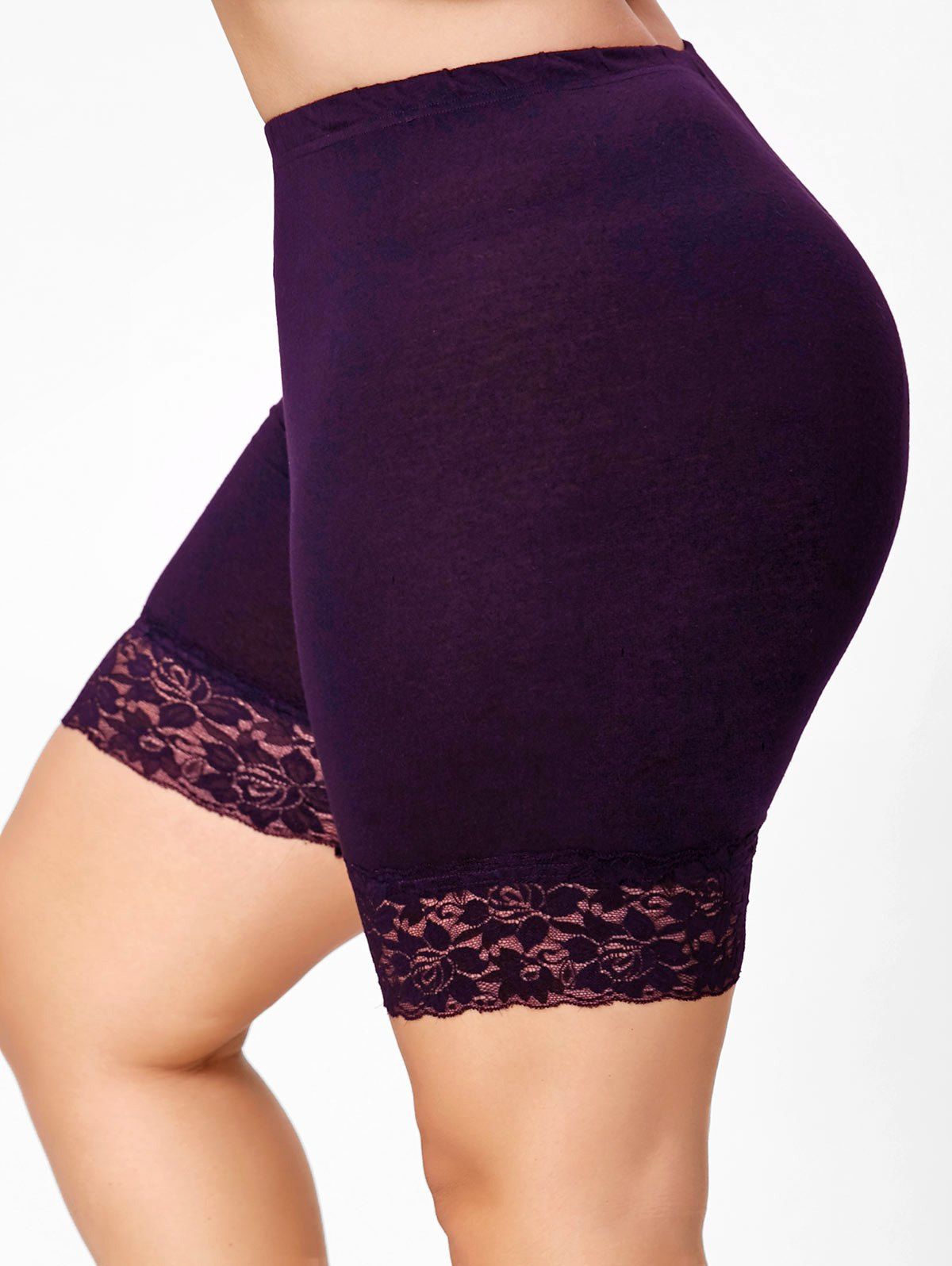 

Plus Size Lace Insert Short Leggings, Deep purple