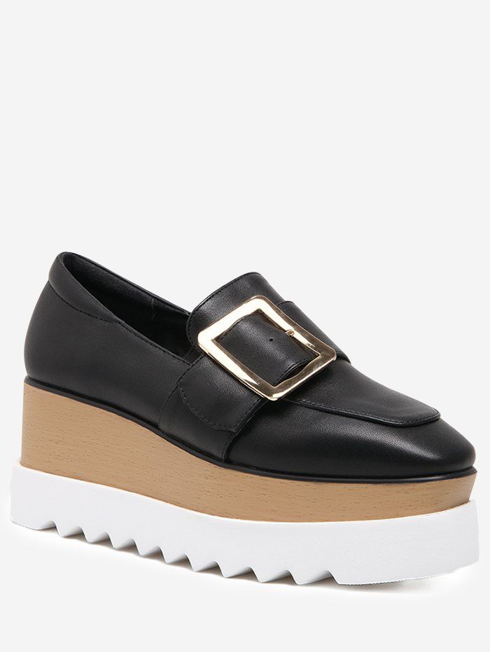 

Buckled Faux Leather Platform Shoes, Black