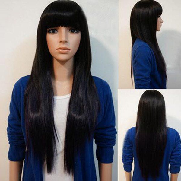 

Neat Bang Straight Long Synthetic Wig, Black