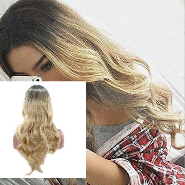 

Long Center Part Layered Wavy Ombre Synthetic Wig, Colormix