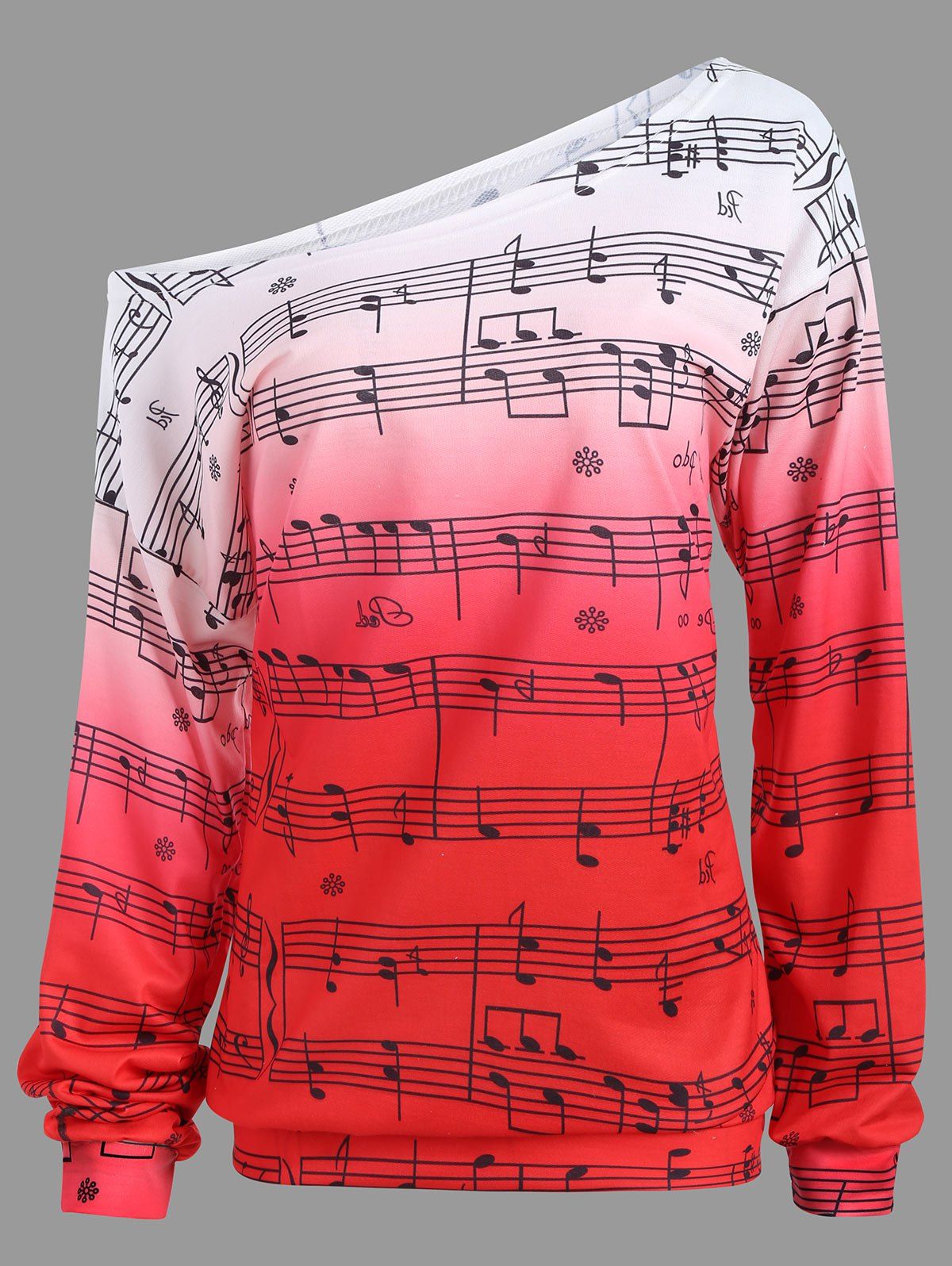 

Musical Notes Print Long Sleeve Sweatshirt, Red