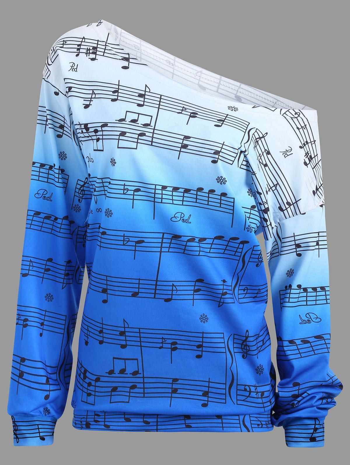 

Musical Notes Print Long Sleeve Sweatshirt, Blue