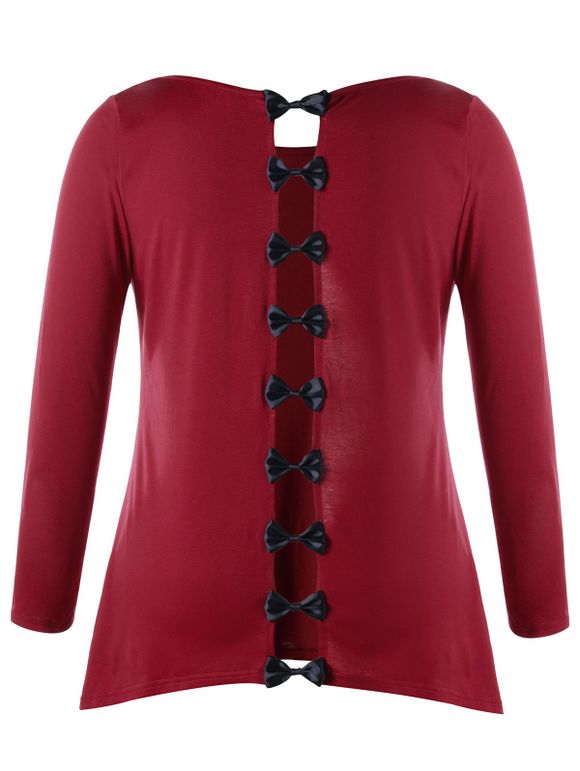 T-Shirt Patchwork Grande Taille Ciselé Avec Nœuds Papillons - Rouge 5XL