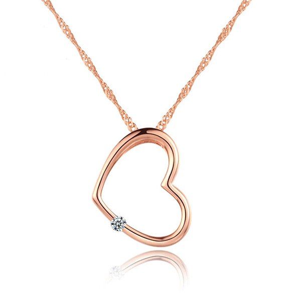 

Hollow Heart Pendant Singapore Twist Chain Necklace, Rose gold