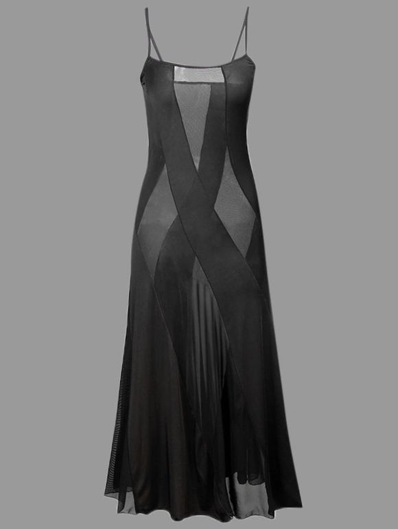 Robe Longue Transparente à Bretelles Grande Taille - Noir 6XL