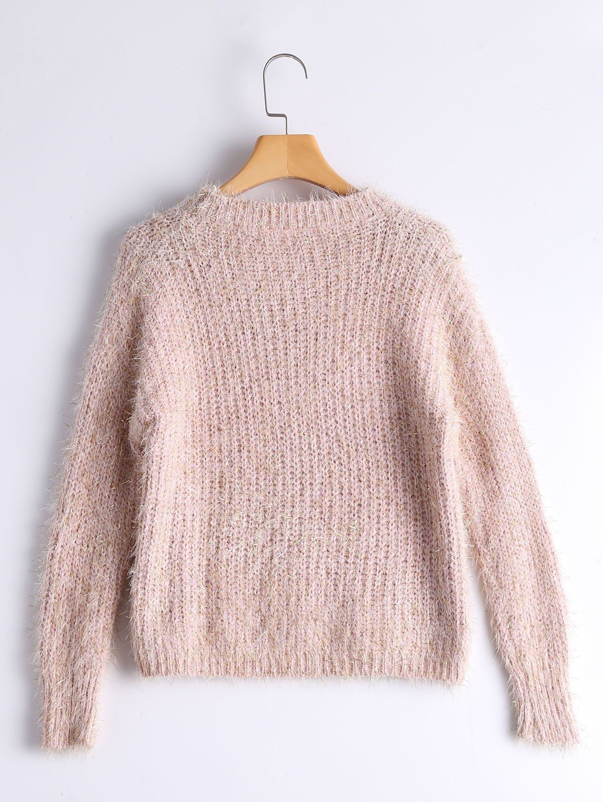 2018 Faux Pearl Embellished Knit Fuzzy Sweater LIGHT PINK ONE SIZE In ...