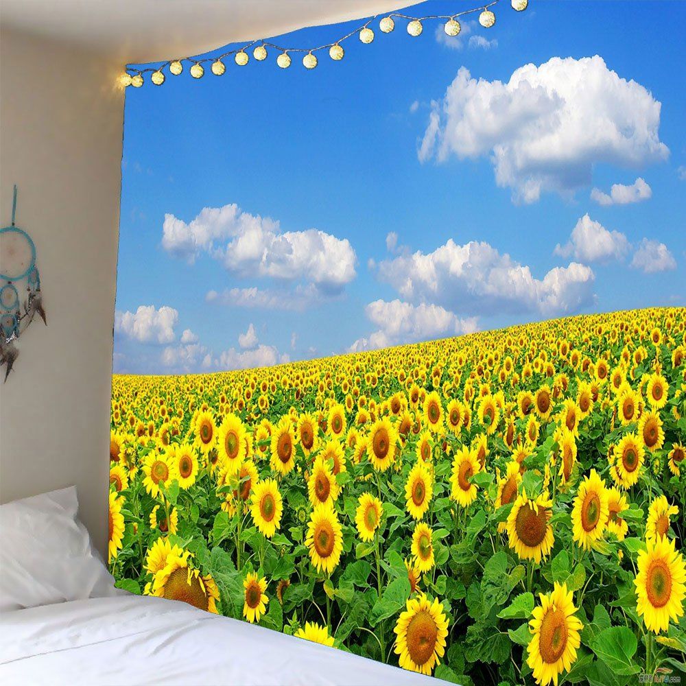 

Waterproof Sky and Sunflowers Pattern Wall Tapestry, Yellow