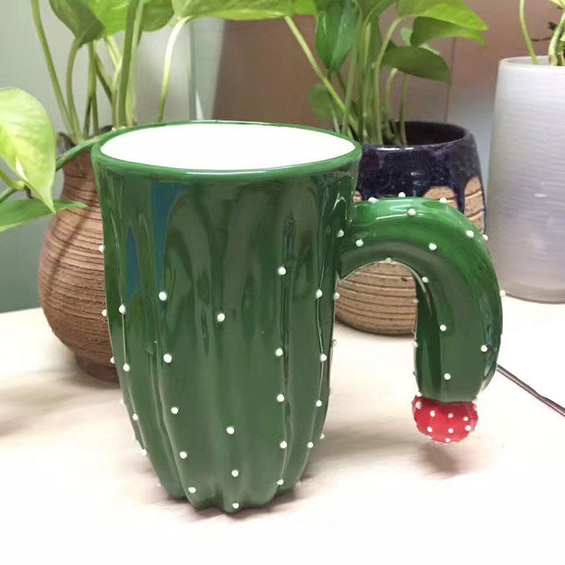 

Novelty Cactus Ceramic Mug with Special Handle, Green