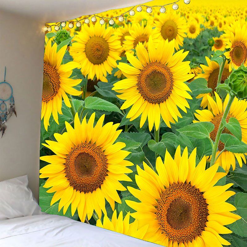 

Sunflowers Pattern Waterproof Wall Tapestry, Green and yellow