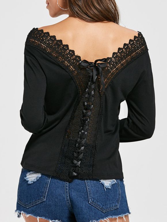 T-shirt à encolure en crochet à fleurs Crochet Floral - Noir XL