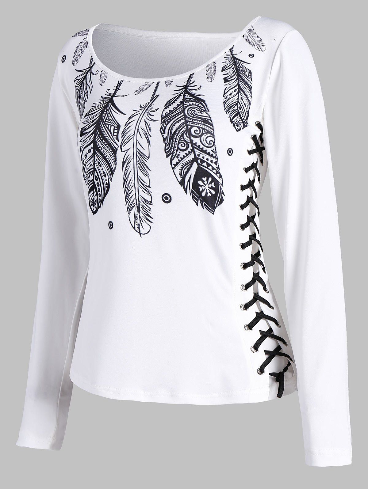 

Feather Print Lace Up T-shirt, White