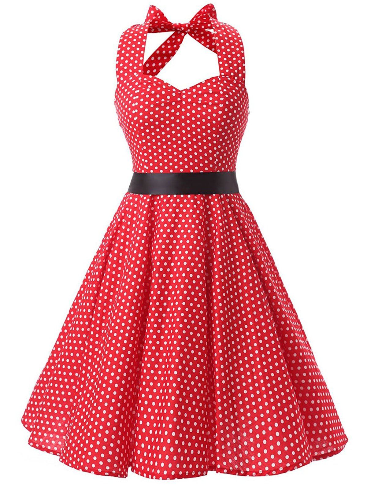 

Vintage Halter Backless Polka Dot Dress, Red