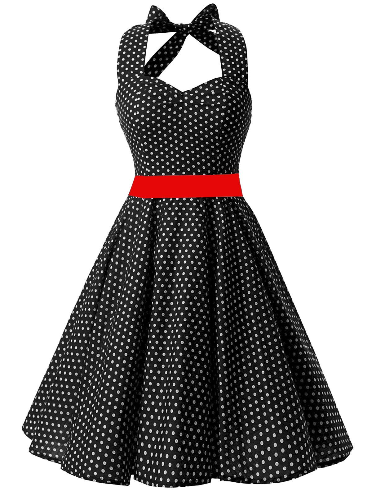 

Vintage Halter Backless Polka Dot Dress, Black