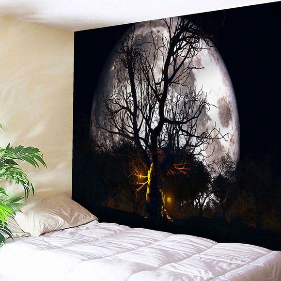 Tapis de décoration de chambre à coucher Halloween Moon Night - Noir W71 INCH * L71 INCH