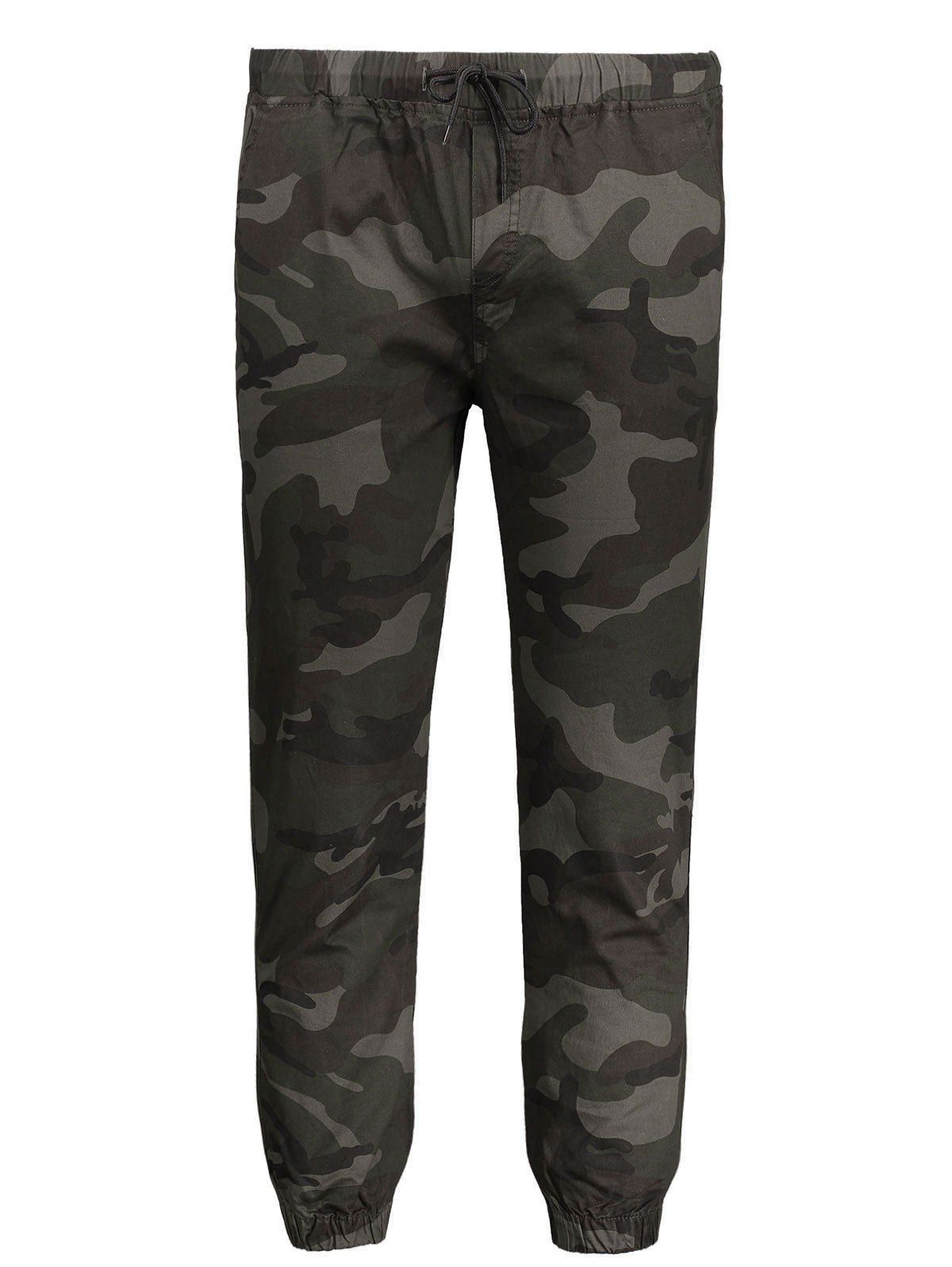 

Camo Drawstring Mens Jogger Pants, Army green