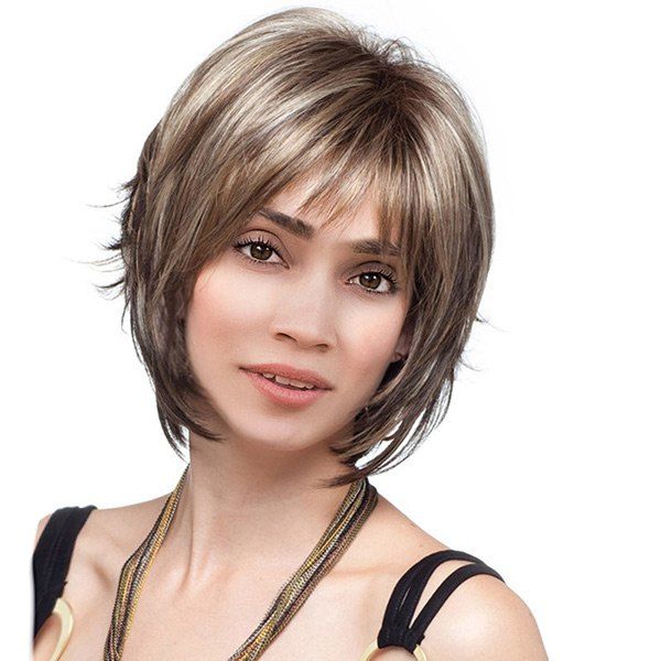 

Short Colormix Side Bang Straight Synthetic Wig, Brown