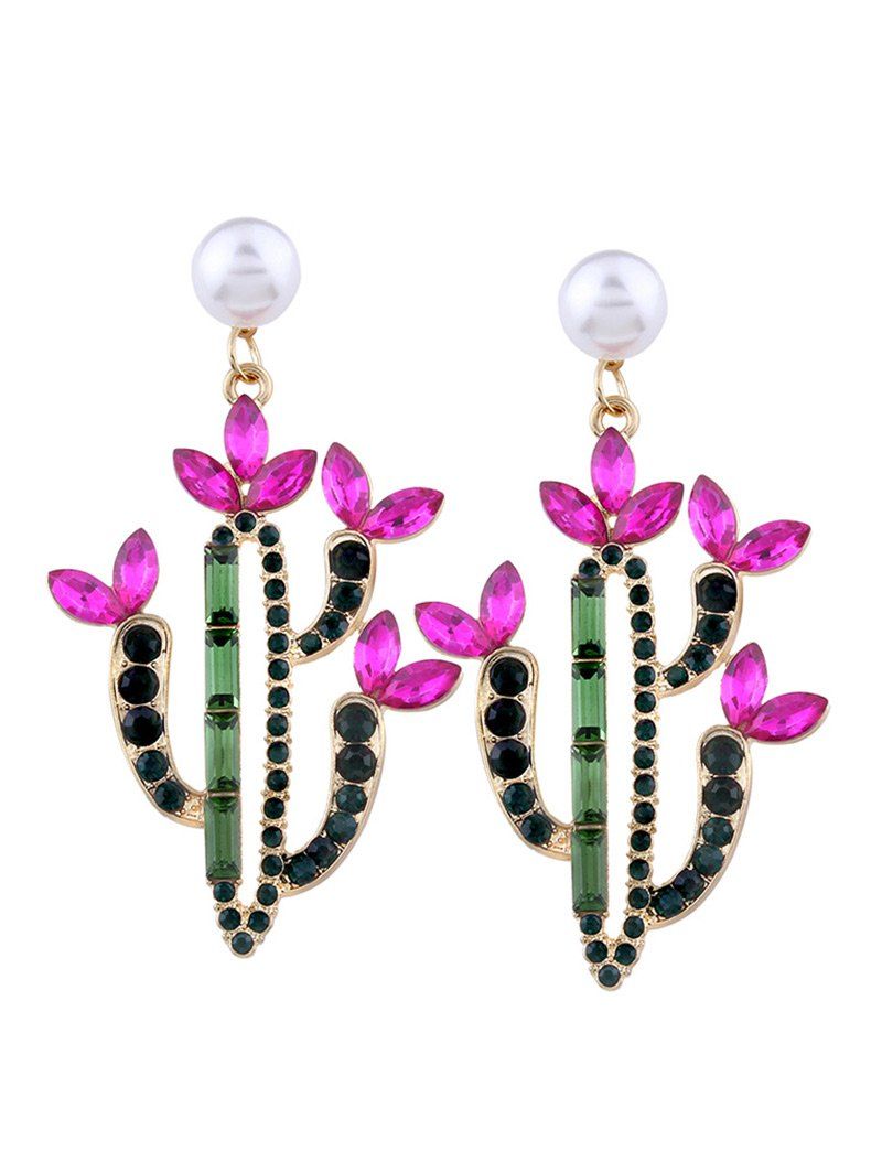 

Faux Pearl Crystal Cactus Drop Earrings, Pink