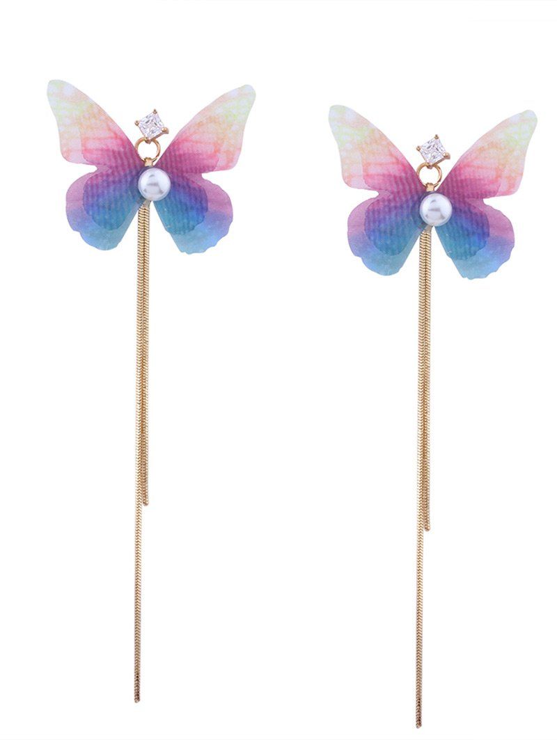 

Rhinestone Ombre Butterfly Fringed Chain Earrings, Golden
