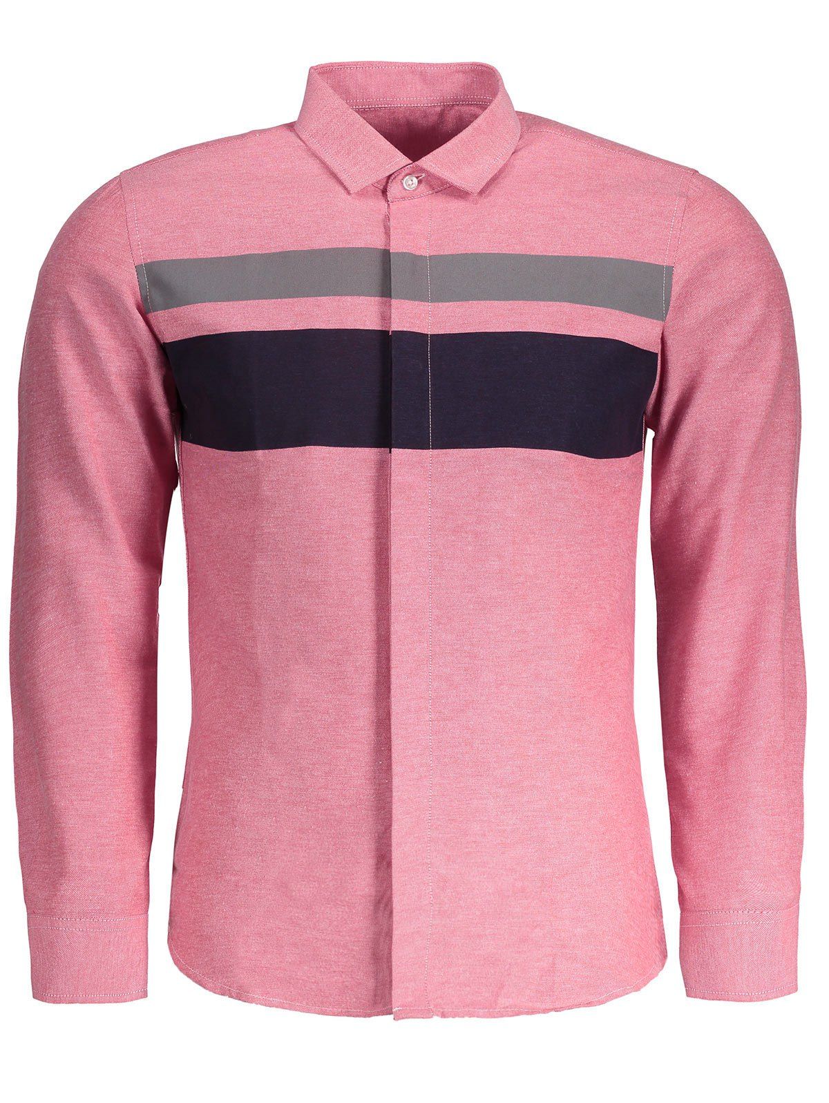 

Color Block Button Up Mens Shirt, Pink