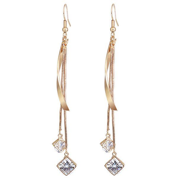 

Artificial Diamond Metallic Link Chain Hook Earrings, Golden