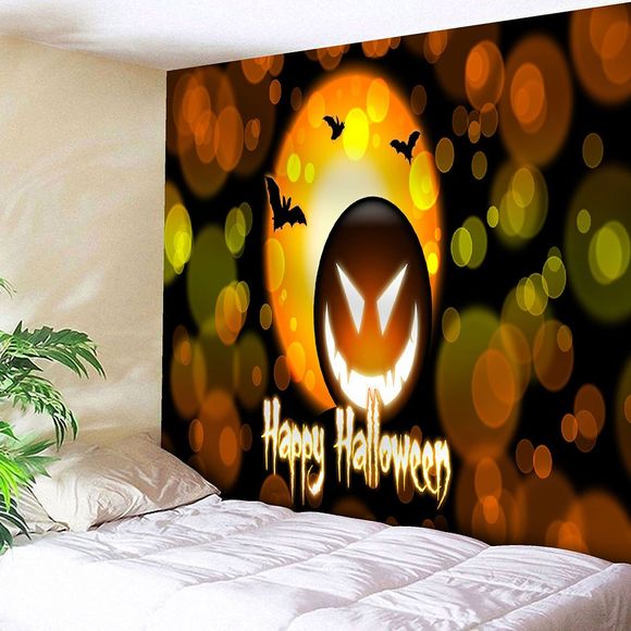 Happy Halloween Pumpkin Lamp Applique de tapisserie murale - RAL2000 Jaune Orange W91 INCH * L71 INCH